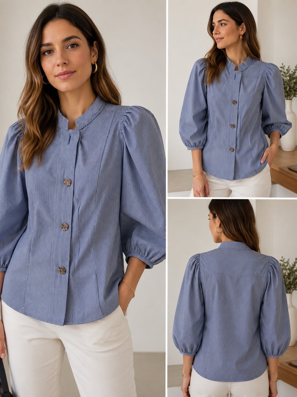 Britt Sisseck NWT Blue Stripe Puff Sleeve Cotton Lyocell Blouse XS